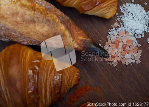 Image of French fresh croissants and artisan baguette tradition