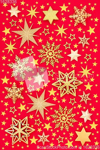 Image of Christmas Golden Star and Snowflake Background