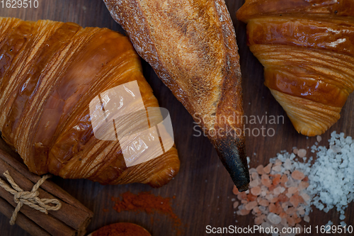 Image of French fresh croissants and artisan baguette tradition