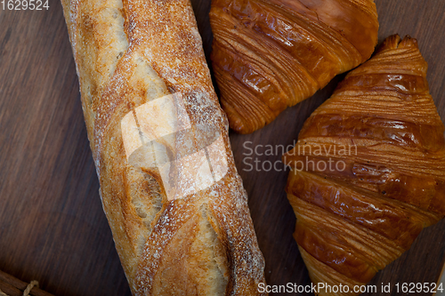 Image of French fresh croissants and artisan baguette tradition