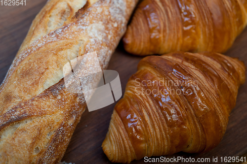 Image of French fresh croissants and artisan baguette tradition