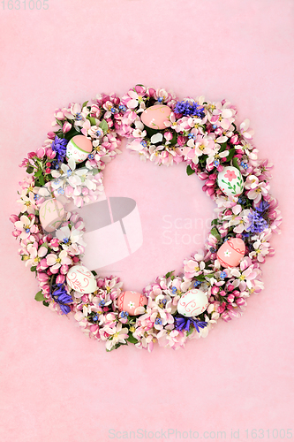 Image of Easter Eggs and Spring Blossom Wreath