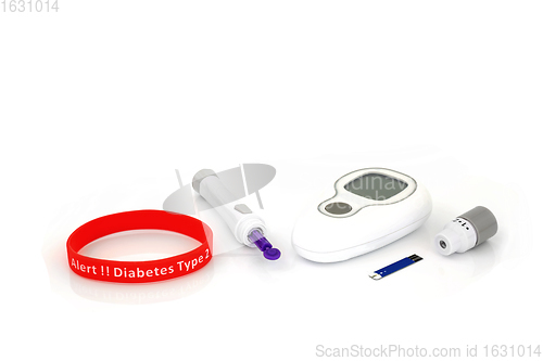 Image of Diabetes Monitoring and Testing Equipment with Red Alert Wristba