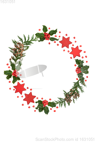 Image of Abstract Christmas Wreath with Cedar Holly and Stars