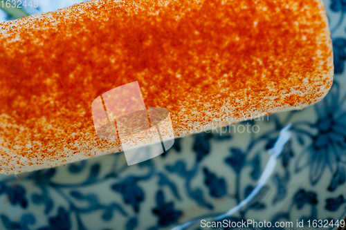 Image of French cheese and fresh  baguette on a wood cutter