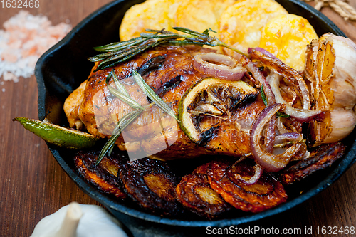 Image of roasted grilled BBQ chicken breast with herbs and spices 