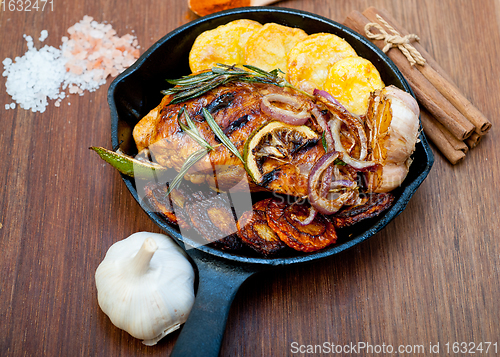 Image of roasted grilled BBQ chicken breast with herbs and spices 