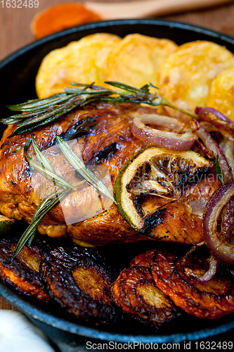 Image of roasted grilled BBQ chicken breast with herbs and spices 