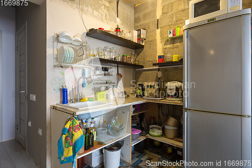 Image of Temporary kitchen in the renovated premises of the new building