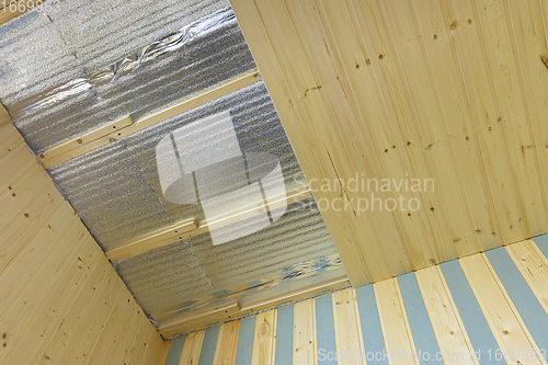 Image of Clapboard ceiling decoration in a country house