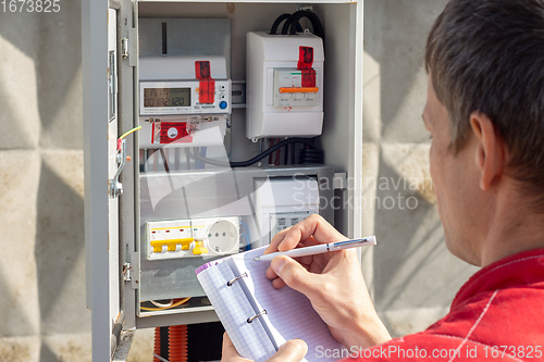 Image of Man taking readings of an electric meter