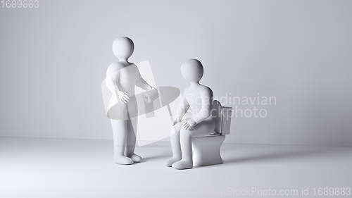 Image of Man helping his friend by bringing toilet paper.