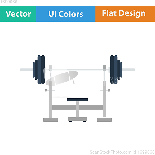 Image of Flat design icon of Bench with barbell