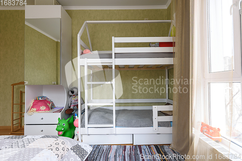 Image of Bedroom interior with large children\'s bunk bed