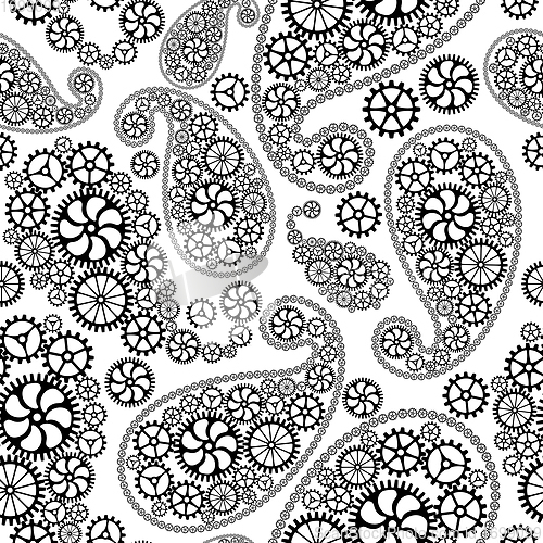 Image of Oriental paisley seamless pattern with gears