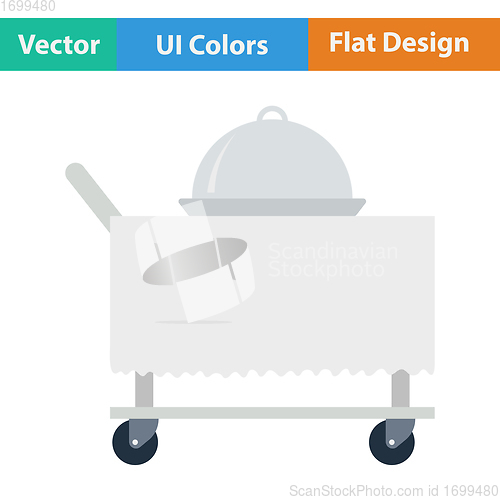 Image of Flat design icon of Restaurant  cloche on delivering cart
