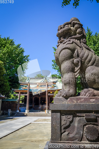 Image of Lion statue in Ushijima Shrine temple, Tokyo, Japan