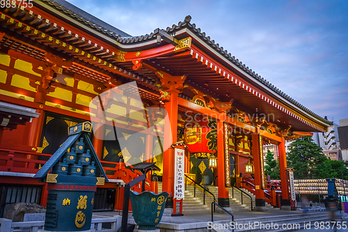Image of Senso-ji temple Hondo at sunset, Tokyo, Japan
