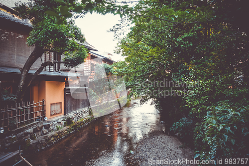 Image of Traditional japanese houses on Shirakawa river, Gion district, K