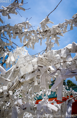 Image of Omikuji tree at Heian Jingu Shrine temple, Kyoto, Japan