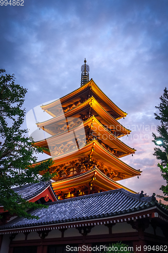 Image of Pagoda at sunset in Senso-ji temple, Tokyo, Japan