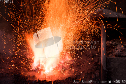 Image of Traditional blacksmith furnace with burning fire