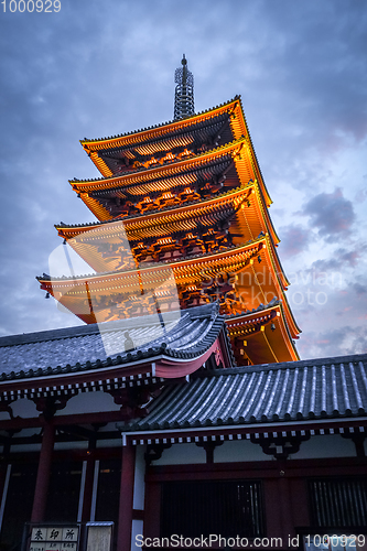 Image of Pagoda at sunset in Senso-ji temple, Tokyo, Japan