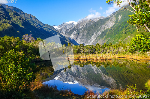 Image of Franz Josef glacier and lake, New Zealand