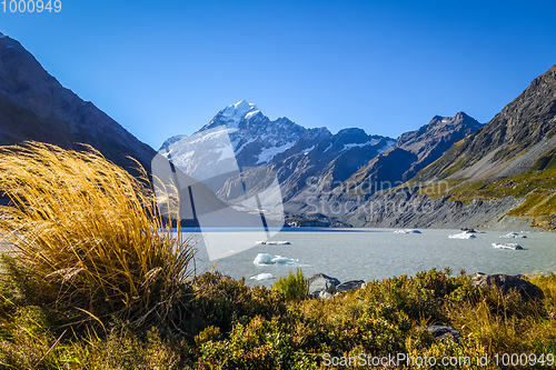 Image of Hooker lake in Aoraki Mount Cook, New Zealand