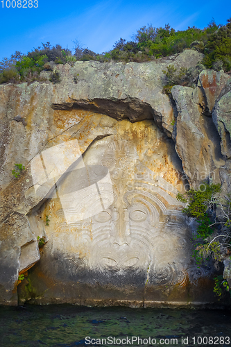 Image of Maori rock carvings, Taupo Lake, New Zealand