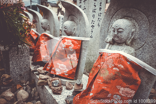 Image of Jizo statues in Arashiyama temple, Kyoto, Japan