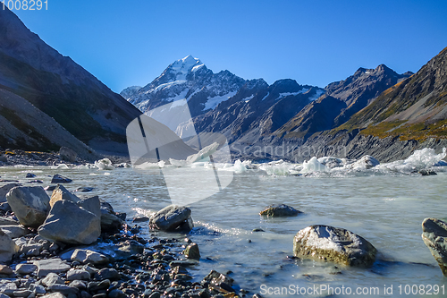 Image of Hooker lake in Aoraki Mount Cook, New Zealand