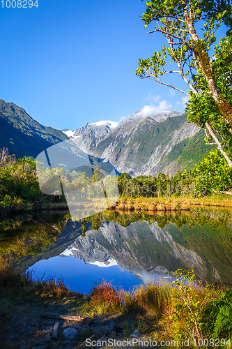 Image of Franz Josef glacier and lake, New Zealand