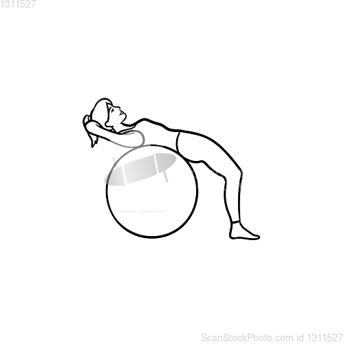 Image of Woman doing pilates exercises hand drawn outline doodle icon.