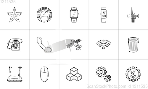 Image of Communication and gadgets hand drawn outline doodle icon set.