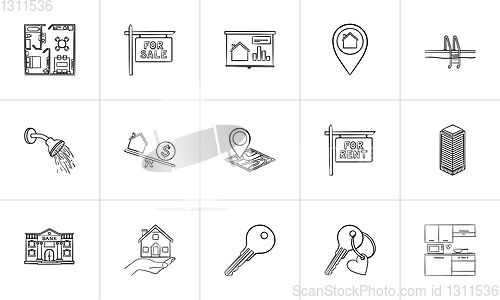 Image of Real estate hand drawn outline doodle icon set.