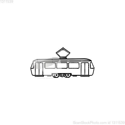 Image of Tram hand drawn outline doodle icon.