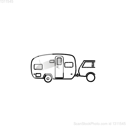 Image of Camper trip hand drawn outline doodle icon.