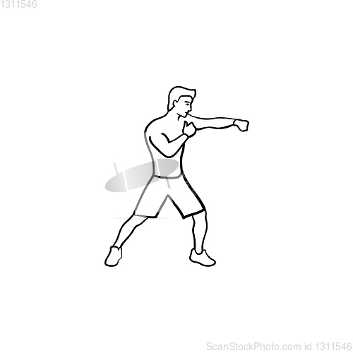 Image of Boxing man hand drawn outline doodle icon.