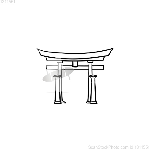 Image of Japanese gate hand drawn outline doodle icon.