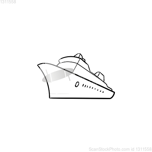 Image of Sea cruise ship hand drawn outline doodle icon.