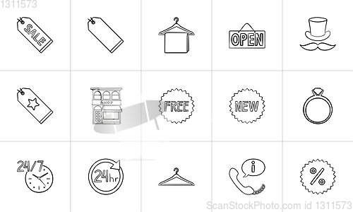 Image of Shopping hand drawn outline doodle icon set.