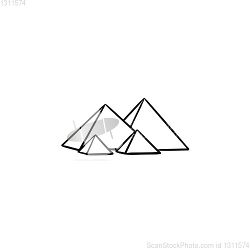 Image of Egypt pyramids hand drawn outline doodle icon.