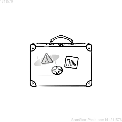 Image of Vintage travel suitcase hand drawn outline doodle icon.
