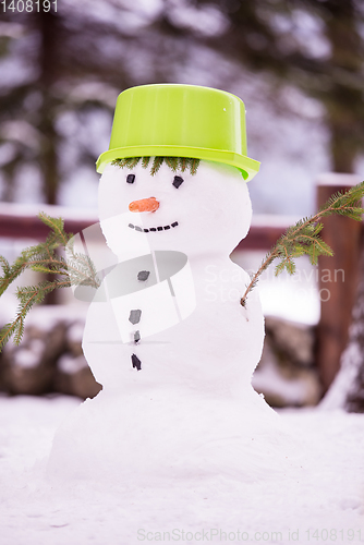 Image of smiling snowman with green hat