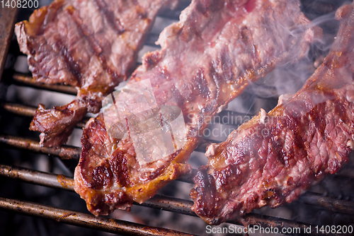 Image of delicious grilled meat on barbecue