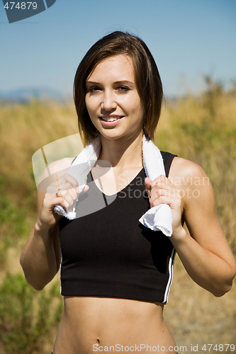 Image of Beautiful caucasian girl exercise