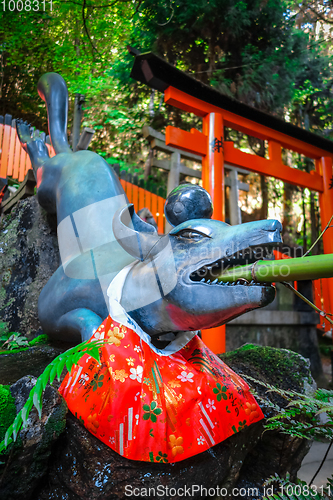 Image of Fox purification fountain at Fushimi Inari Taisha, Kyoto, Japan