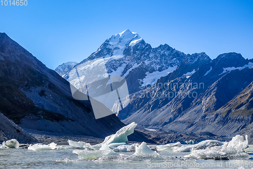 Image of Hooker lake in Aoraki Mount Cook, New Zealand