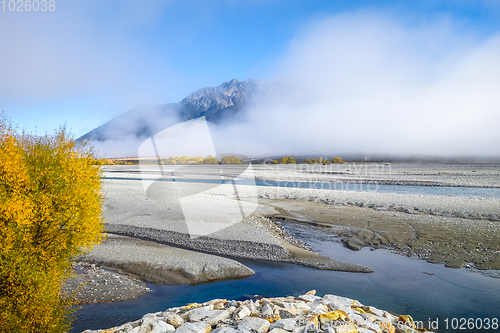 Image of Yellow forest and river in New Zealand mountains